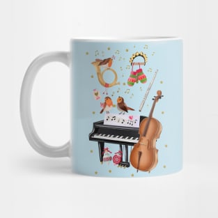 Christmas joy with singing robins and music instruments Mug